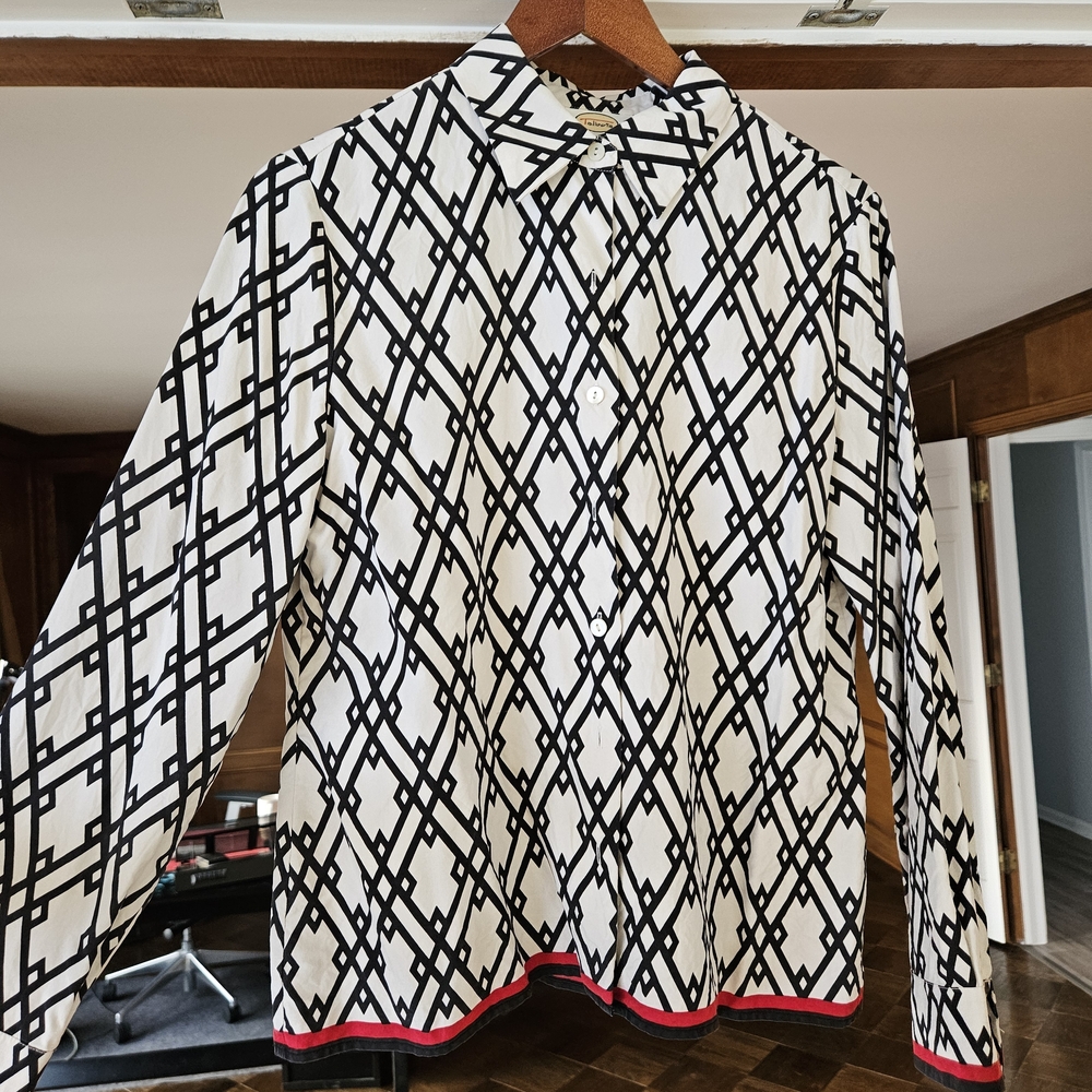 Talbots Black and White Silk Shirt